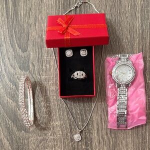 Elegant Silver Jewelry Set with Watch